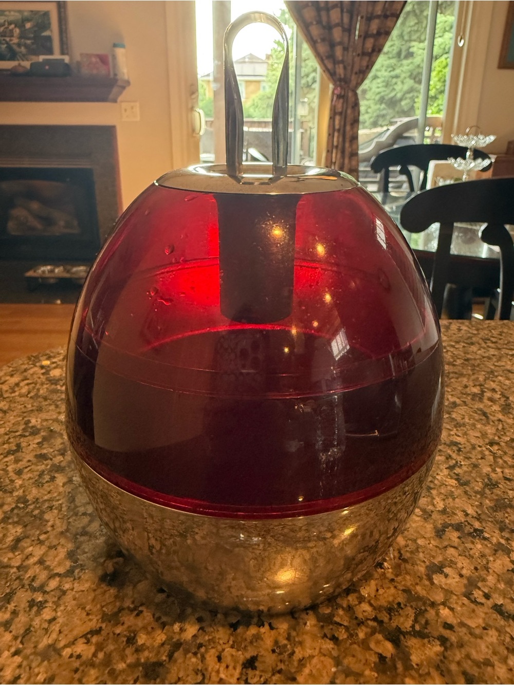 MCM “Atomic Age” Design Red Lucite and Chrome Tabletop Ice Bucket